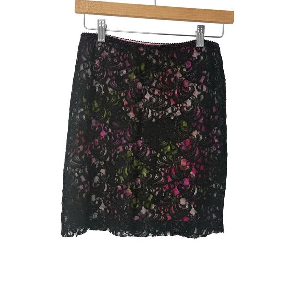 Free People Black Lace Floral Mini Skirt S Coquette Cottagecore Whimsygoth Y2K - Picture 1 of 8